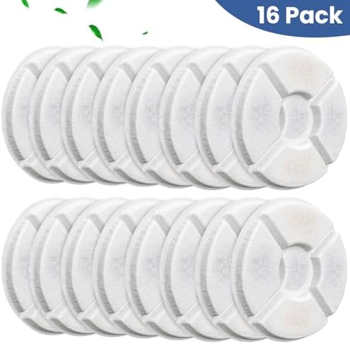 Cat Fountain Filter, 16 Pcs Cat Water Fountain Filters Replacement Dia is 5", 3-Filtration System Round Carbon Filters Compatible with 81oz / 2.4L Round Automatic Pet Dog Water Fountain Dispenser - Image 5