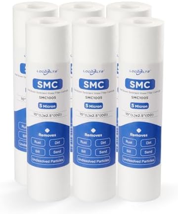 5 Micron 10" x 2.5" Whole House Sediment Water Filter Cartridge, 6 Pack by Locofiltr