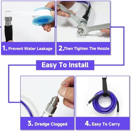NIFUAL 25FT Sewer Jetter Kit for Pressure Washer, 5800PSI Drain Cleaner Hose 1/4 Inch NPT Corner, Rotating and Button Hose Sewer Jetting Nozzle Waterproof Tape Pearl Corsage Pin Spanner Glove - Image 3