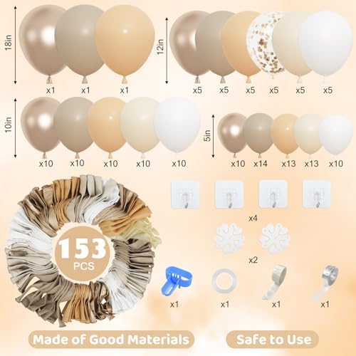 Amandir 153pcs White Sand Beige Balloon Arch Garland Kit Different Sizes - Image 2
