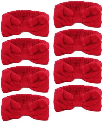 Ondder Spa Headband for Washing Face 8 Pack Red Skincare Makeup Headbands by Ondder