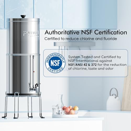 Purewell 8-Stage 0.01μm Ultra-Filtration Water Filter System, 304 Stainless Steel Countertop System with 4 Filters, Metal Water Level Spigot and Stand, Reduce Fluoride and Chlorine, 2.25G, PW-OB-CF - Image 3