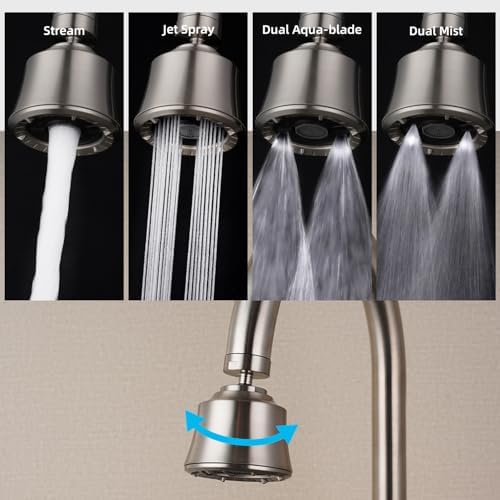 Kitchen Sink Faucet Head 4-Mode, 360° Swivel Faucet Aerator, Brushed Nickel - Image 2