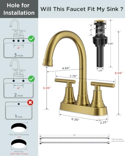 FORIOUS Centerset Brushed Gold Bathroom Faucet 4 Inch, Gold Vanity Faucet - Image 4