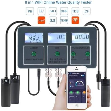 Smart Water Quality Detector, Data Logger Temp TDS Salinity S.G. EC ORP Water Tester Monitor Analyzer, Aquarium Water Quality Tester Digital Meter, WiFi PH Meter, for Aquariums Pools Hydroponics - Image 4