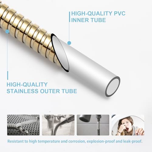 OFFO Shower Hose, 80 in Kink Free Stainless Steel Shower Hose Attachment Electroplating Handheld Shower Head Hose Flex Hoses Extension with Brass Insert & Nut for Pet Bathing Cleaning, Gold - Image 5
