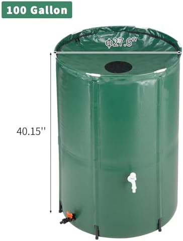 100 Gallon Collapsible Rain Barrel, Water Storage Tank, Portable Rainwater Collection System, Rain Catcher Barrel with Two Spigots and Overflow Kit, Rain Water Barrel Collector for Garden, Green - Image 4
