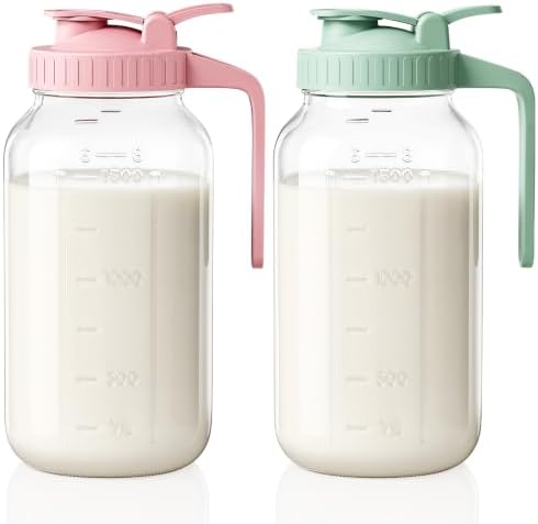 64 oz Mason Jar Pitcher, Glass Pitcher with Lid for Sun Tea & Iced Tea by OneDream