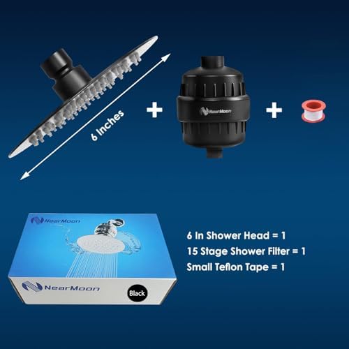 NearMoon Shower Head and 15 Stage Shower Filter Combo, High Pressure Filtered Shower for Hard Water, Improves the Condition of Your Skin, Hair (6 Inch, Black) - Image 6
