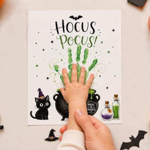 Pack of 5 Halloween Handprint Craft Cards for Kids, Halloween Handprint Art Keepsake Cards, DIY Paint Activity for Preschool, Daycare & Classroom - Image 4