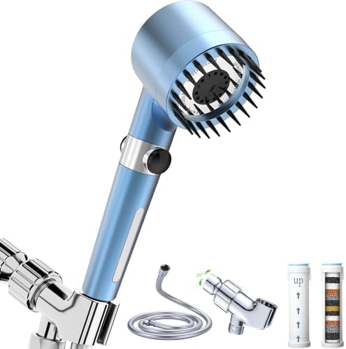 Shower Head with Handheld,Filtered Shower Heads High Pressure, High Flow Even with Low Water Pressure-Hand Held Showerhead Set, Filtered Showerhead with 59″Replacement Hose/Bracket/Cotton Filters by xianshengle
