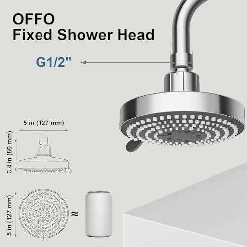 OFFO Shower Head, High Pressure Shower Head with 6 Mode, Fixed Showerheads for Strong Water Flow & Relaxing Shower Experience, Chrome - Image 5