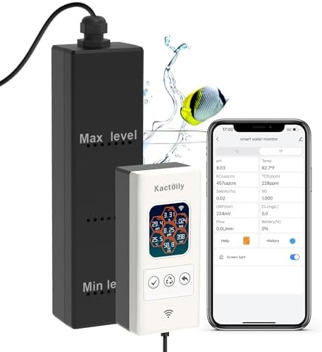 Kactoily Smart Aquarium Monitor All in One pH/ORP/Salt/S.G/TDS/EC/Temp 24h Online Freshwater and Saltwater Fish Tank Tester (WiFi Version) by kactoily