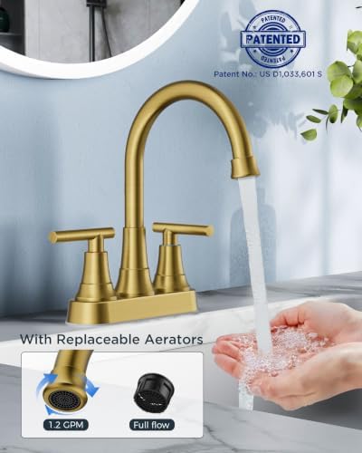 FORIOUS Centerset Brushed Gold Bathroom Faucet 4 Inch, Gold Vanity Faucet - Image 2