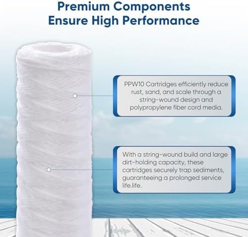 PUREPLUS 10 Micron 10"x2.5" Whole House String Wound Sediment Filter 4 Pack - Image 4