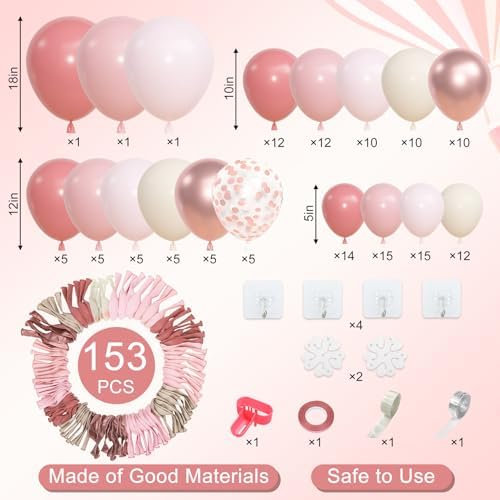 Amandir 153pcs Dusty Pink Balloon Garland Arch Kit Different Sizes ﻿ - Image 3