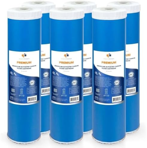 Aquaboon 5 Micron 20 x 4.5 Premium Whole House Water Filter Replacement Cartridge Grabular Activated Carbon (GAG) for 1-Stage Water Filtration System 6 Pack by Aquaboon