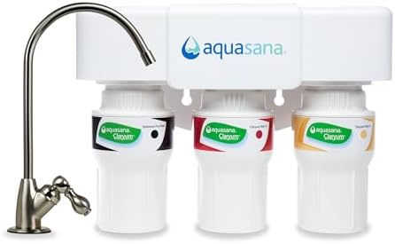 Aquasana Under Sink Water Filter System - Reduces PFAS, Lead, & Chlorine in Drinking Water - Under Counter Claryum Filtration for Kitchen - 3-Stage - Brushed Nickel Faucet - AQ-5300.55 by Aquasana
