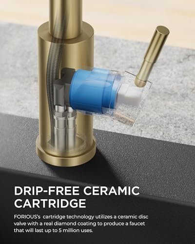 FORIOUS Kitchen Faucet with Pull Out Sprayer, Single Handle, Brushed Gold - Image 5