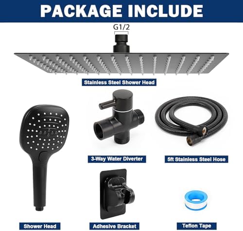NearMoon Shower Head with Hose, High Pressure Stainless Steel Rain Shower and 3 Settings Handheld Spray Combo with Push Button Flow Control (12 Inch, Matte Black) - Image 6