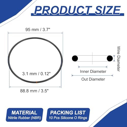 PATIKIL Silicone O Rings, 10 Pcs 3.7" OD 3.5" ID 0.12" Width Sealing O Ring Gasket Washers for Bathroom Sink Compressor Valves Pipe Hose Repair, Black (95x88.8x3.1mm) - Image 2