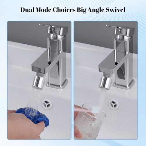 Hibbent Dual-function Metal Faucet Aerator, 2-Flow Big Angle Rotate Kitchen Sink Aerator 360 Degree Swivel Sink Sprayer Attachment, 55/64 Inch Female Thread, Chrome - Image 3