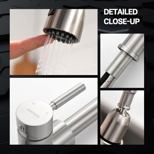 WEWE Pull-Down Kitchen Faucet, 3-Mode Sprayer, Brushed Nickel, 2 Set - Image 6