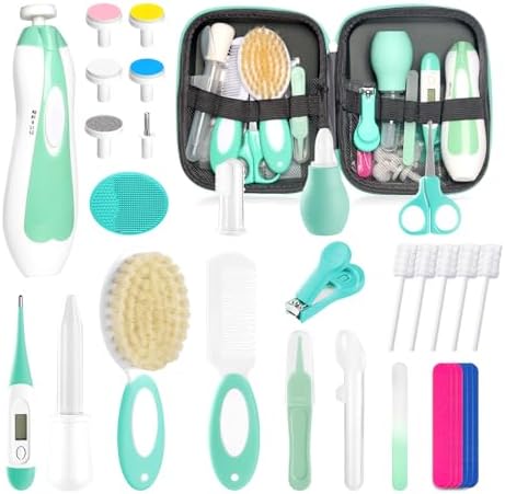 Baby Healthcare and Grooming Kit for Newborn Kids, 31PCS Upgraded Safety Baby Care Kit, Newborn Nursery Health Care Set, Baby Care Products (Green) by POPYJAN