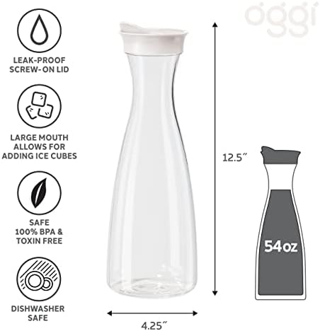 OGGI Clear Carafe w/Flip Open Lid - Ideal Juice Bottle, Clear Pitcher with Lid, Tea Pitcher, Water Carafe, 1.6 Lt(54Oz), White - Image 6