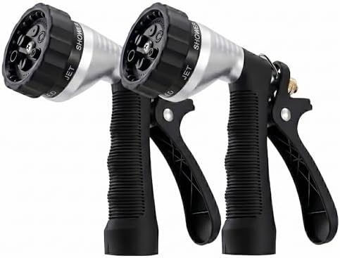 GREEN MOUNT Water Hose Nozzle 2-Pack, Zinc Alloy Garden Spray Nozzle with Adjustable Spray Patterns, Leakproof Rustproof Trigger Lock for Outdoor Cleaning & Car Wash, Silver & Silver by GREENMOUNT