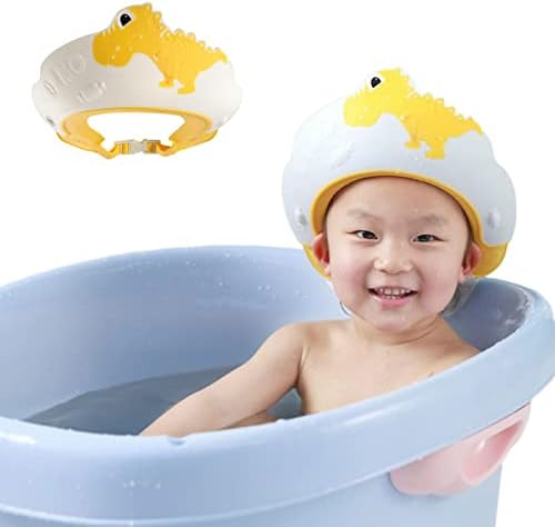 Baby Shower Cap Shield, Shower Cap for Kids, Visor Hat for Eye and Ear Protection for 0-9 Years Old Children,Cute Dinosaur/Crocodile/Hippo shape Makes the Baby Bath More Fun (Dinosaur, Yellow) - Image 2