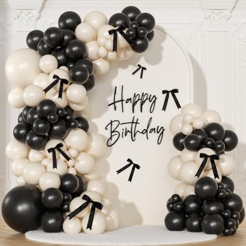 Black and Sand White Balloon Arch Kit for Birthday Decor by NUTTYBASH