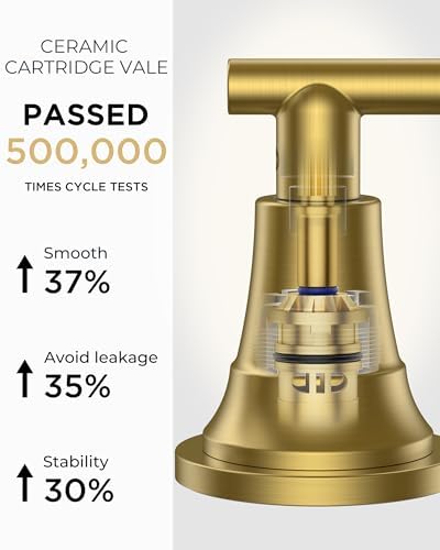 FORIOUS 3 Hole Brushed Gold Bathroom Facuet Widespread, 2 Pack Gold Faucet - Image 3