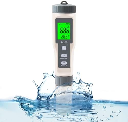 TDS Meter,4 in 1 Water Tester TDS/Salt/Temp/EC Meter,High Accuracy TDS Meter Digital Water Tester with LCD Backlit,Pool Testing Kit Salinity Tester EC Meter for hydroponics, Wine, Pool and Aquariums by Unknown