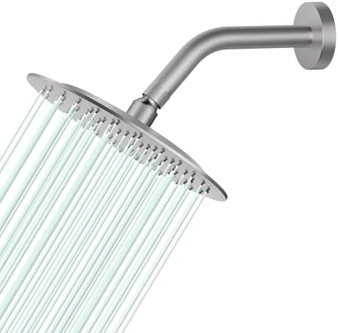 All Metal 8Inch Rain Shower Head - Heavy Duty Stainless Steel, Easy Install, High Water Flow, Ultra-Thin Modern Design for Bathroom (Brushed Nickel) by AULEEND
