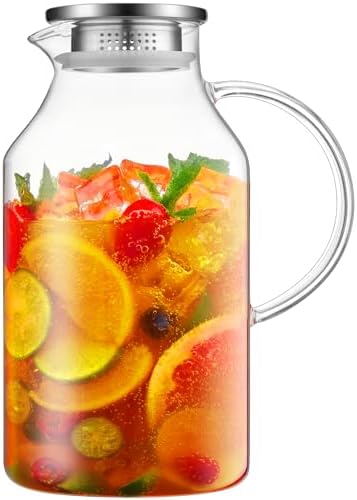 Bivvclaz 3 Liter 101 oz Glass Pitcher with Lid and Handle, Water Pitcher for Fridge, Glass Carafe for Hot/Cold Water, Large Iced Tea Jug for Coffee, Juice and Homemade Beverage by Bivvclaz