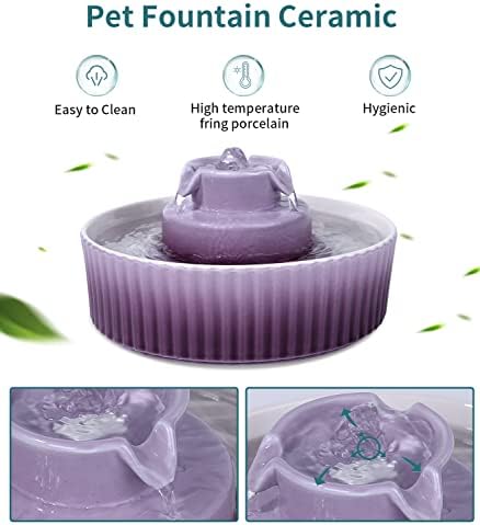 Ceramic Cat Water Fountain, Pet Ceramic Water Fountain, 2.1 L Drinking Fountains Bowl for Cats and Dogs with Replacement Filters and Foam(Purple) - Image 2