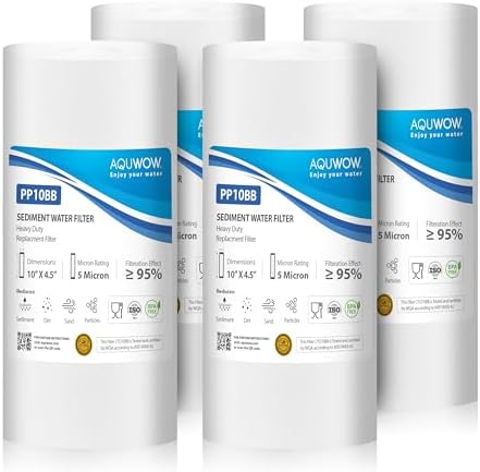 PP10BB 5 Micron 4.5" x 10" Filter Set – Sediment Replacement Cartridges for Whole House Water Filtration Systems, Universal Standard PP Filters (4, 10 x 4.5) by YourHealthIsOurPriority