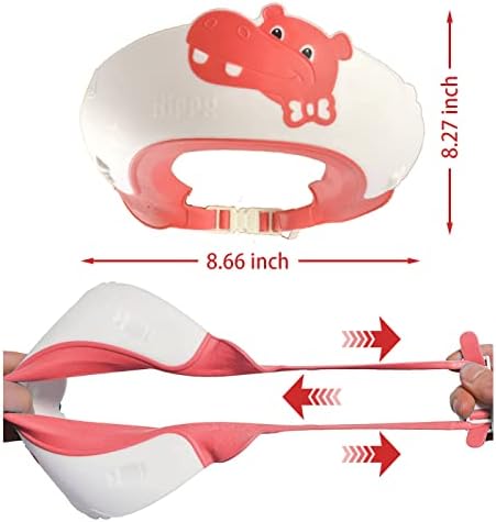 Baby Shower Cap Shield, Shower Cap for Kids, Visor Hat for Eye and Ear Protection for 0-9 Years Old Children,Cute Dinosaur/Crocodile/Hippo shape Makes the Baby Bath More Fun (Hippo, Red) - Image 7