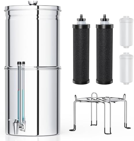 Upgraded Stainless Steel Gravity Water Filter System,2.95 Gallon 6-Stage Countertop Filtration with 4 Filters for Home Kitchen & Outdoor Use,No Electricity Required by Unknown