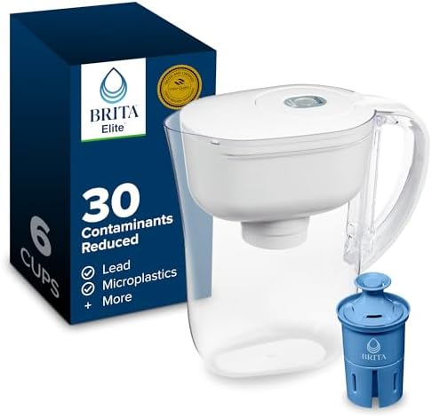 Brita Small 6 Cup Water Filter Pitcher, 1 Elite Filter, Metro, White by Brita