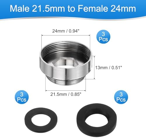 uxcell 3Pcs Faucet Adapter Kit, Male 0.85in to Female 0.94in Kitchen Sink Stainless Steel Tap Aerator Adapter Set to Connect Garden Hose, Water Filter, Standard Hose Diverter - Image 2
