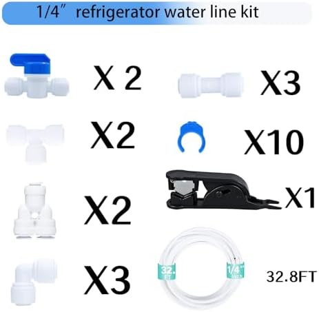 Water Line Kit, 1/4” O.D. Water Tubing 32.8FT for R.O. System and ice Maker with 12-PCS Quick Connect and Tubing Cutter - Image 3