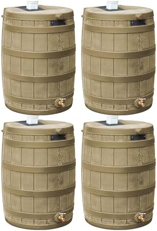 Good Ideas Rain Wizard Water Collection Barrel, 50 Gallon, Khaki, 4 Pack by GoodIdeas