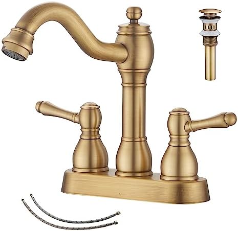 Antique Brass Bathroom Faucet, 2 Handles, 4 Inches Centerset by GGStudy