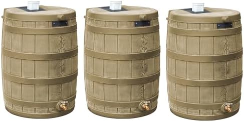 Good Ideas Rain Wizard Water Collection Barrel, 50 Gallon, Khaki, 3 Pack by GoodIdeas