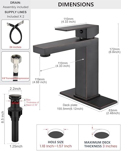 Midanya Bathroom Faucets 1 Hole Single Handle,Oil Rubbed Bronze - Image 6