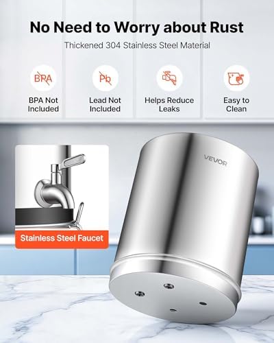 VEVOR Gravity-fed Water Filter System, 2.25G 304 Stainless-Steel Countertop Water Filtration System, Reduces Lead and up to 99% of Chlorine, with 2 Carbon Filters, Spigot, and Stand, for Home Camping - Image 6