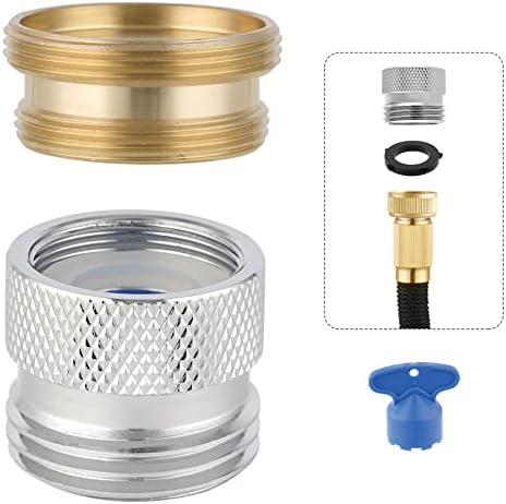 Hibbent Faucet to Garden Hose Adapter Kit, Female to Male Sink Brass Garden Hose Attachment with Washer & Aerator Key, Chrome by Hibbent