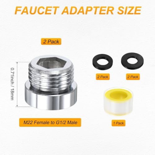 M METERXITY 2-Pack Faucet Adapter, M22 Female to G1/2 Male, for Kitchen - Image 3